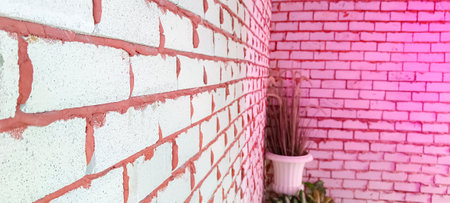 Pastel pink brick background wall texture.pink red brickwall with light paint backdrop wallpaper for woman conceptの写真素材