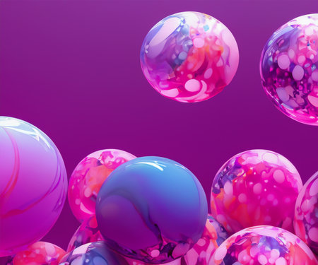 Abstract background with 3d marbled spheres. Pink and purple soft bubbles.の素材