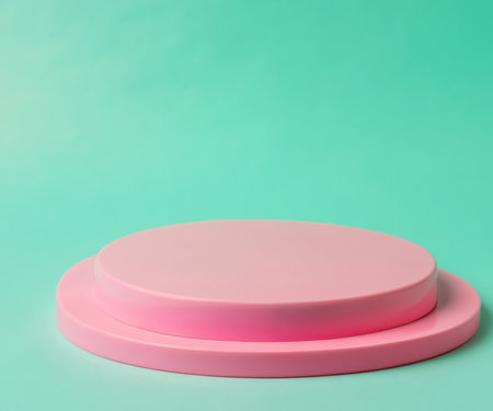 Platform and podium soft pink green pastel stand product minimal, style display advertisement cute sweet background baby concept.の素材