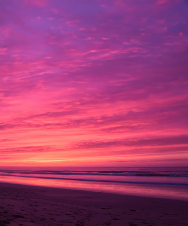 Background pink sunrise at the beach view, generative AIの素材