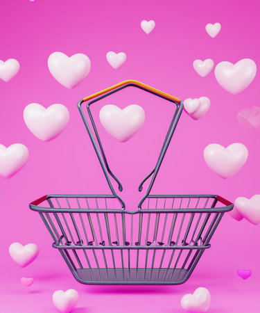Empty shopping basket with hearts. generative AIの素材