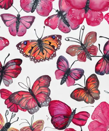 Background pink butterfly Watercolor colorful butterflies, generative AIの素材