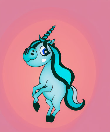 cute unicorn cartoon illustration on pastel background, generative AIの素材