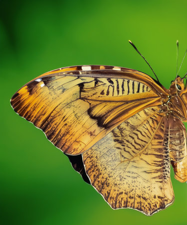 butterfly in close up on blurred green backgroundの素材