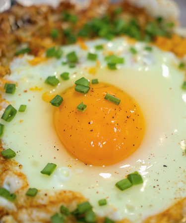 Fried eggs in a frying pan for breakfastの素材