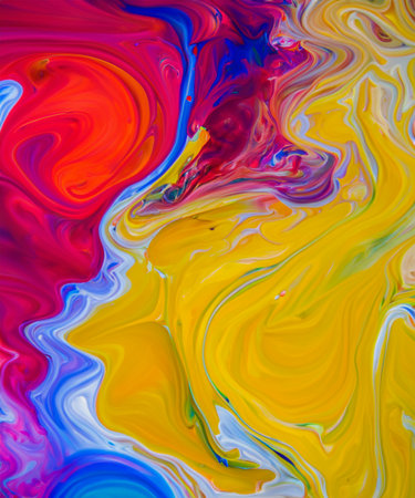 Beautiful abstraction of liquid paints in slow blending flow mixing together gentlyの素材
