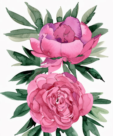 flower illustration, Pink peony on a white background. Watercolor styleの素材