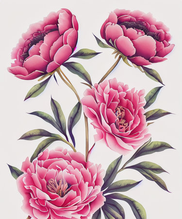 flower illustration, Pink peony on a white background. Watercolor styleの素材