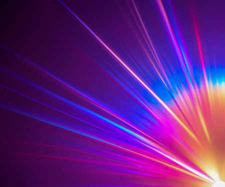 Iridescent sparkling glow. Led neon purple pink gold glowing. Refraction of rays through a prismの素材