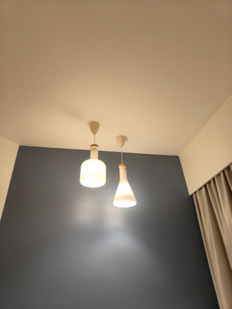 Vintage incandescent light bulb hanging on the ceiling.の写真素材