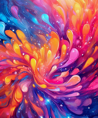 A mesmerizing blend of vibrant colors dances across the canvas, where soft sparkles of light create an enchanting atmosphere, inviting imagination to soar amid a dreamlike backdrop.の素材