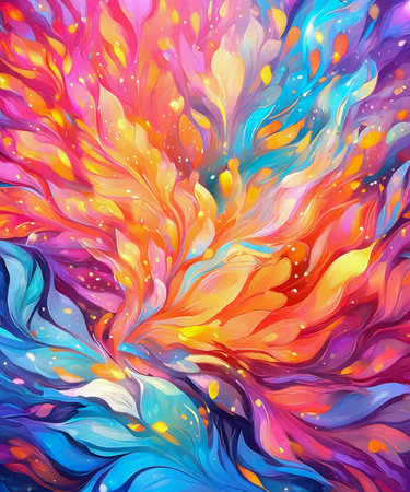 A mesmerizing blend of vibrant colors dances across the canvas, where soft sparkles of light create an enchanting atmosphere, inviting imagination to soar amid a dreamlike backdrop.の素材