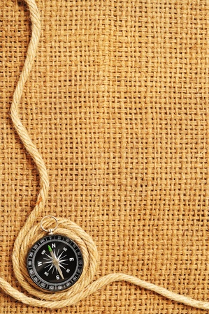 frame of compass and ropes Roll on sackの写真素材