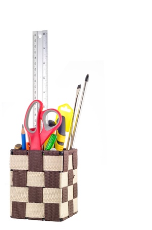Stationery box And Tools Isolatedの写真素材
