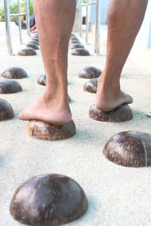 Coconut shell for foot massage. Original Thai medical.の写真素材