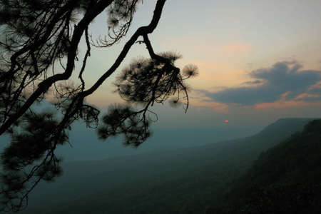 Sunrise with tableland at Phu Gra Duang Nation Park, Loei, Thailand.の写真素材