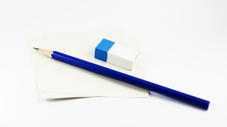 HB Pencil and eraser on notepad in Isolated backgroundの写真素材