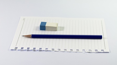 Notepad and Pencil and eraser Isolated on white backgroundの写真素材