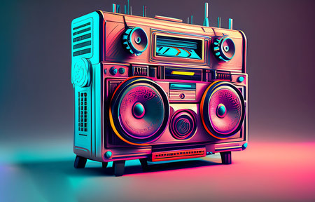 Retro radio in 80s style. 3d illustration. Vintage style.の素材