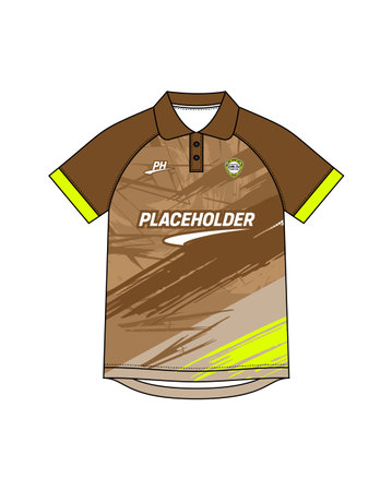 Brown and Lime Green Abstract Raglan Short Sleeve button collar men Polo jerseyのイラスト素材