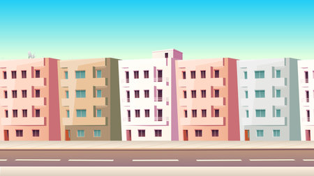 Classic Street With Vector Houses With Balconiesのイラスト素材