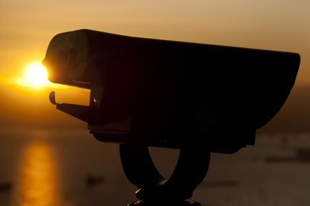 A coin operated binocular at the top of the Rock of Gibrlatarの写真素材