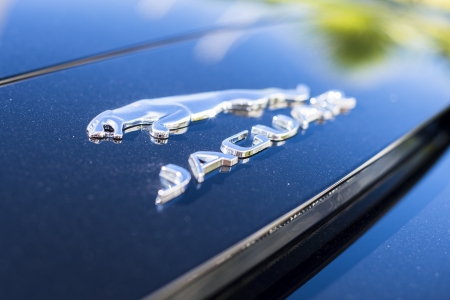 QUEENSWAY QUAY, GIBRALTAR - NOVEMBER 12  Jaguar Badge on November 12, 2013 in Queensway Quay, Gibraltar  Founded in 1922 Jaguar is a British luxury car manufacturer based in Coventry, England のeditorial素材