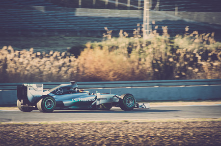 JEREZ, SPAIN - JANUARY 30  Lewis Hamilton testing his new Mercedes W05 F1 car on the first Test at...