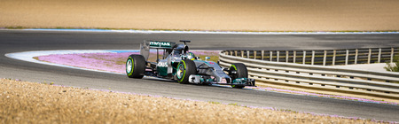 JEREZ, SPAIN - JANUARY 31: Nico Rosberg testing his new Mercedes W05 F1 car on the first Test at the...