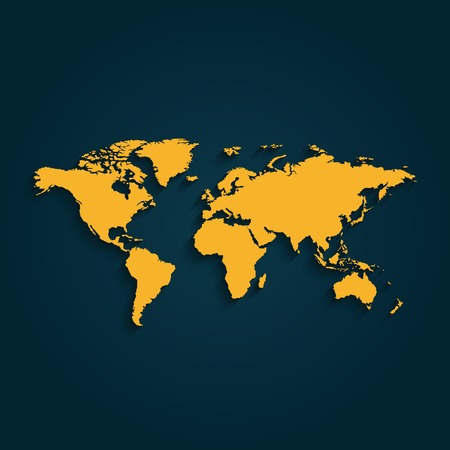 World yellow map on dark navy background with shadow.のイラスト素材