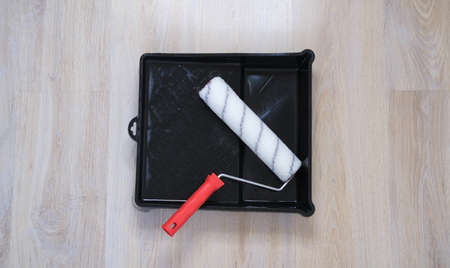 Roller for painting walls close-up.Concept-renovation in the apartmentの写真素材