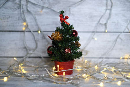 Beautiful Christmas tree. Space for text.の写真素材