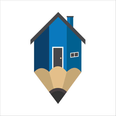 Pencil house logo design. Easy to change colors.のイラスト素材