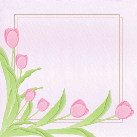 Wedding invitation with beautiful yellow watercolor tulip flowerのイラスト素材