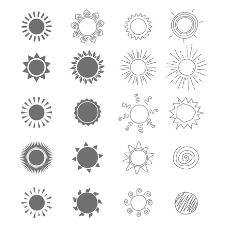 Sun icons. Collection of various stylized suns.のイラスト素材