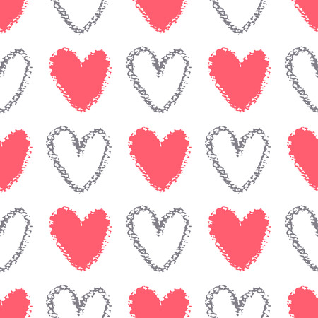 Seamless pattern of painted hearts.  Silhouette shape painted with chalk on  watercolor paper.Vector texture.のイラスト素材