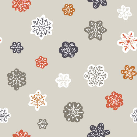 Colored seamless snowflakes. Cartoon Christmas background.