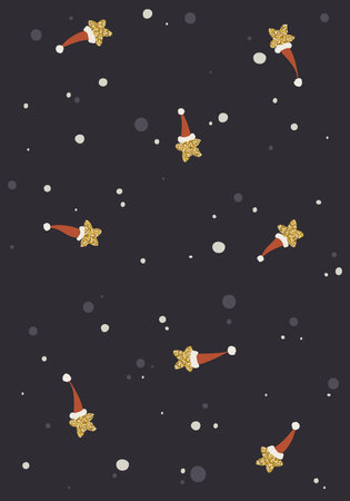 Christmas and New Year's Eve background. Flying gold stars in Christmas hats.のイラスト素材