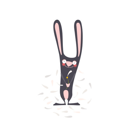 Cartoon black rabbit with carrot heart. Cute bunny with long ears.のイラスト素材