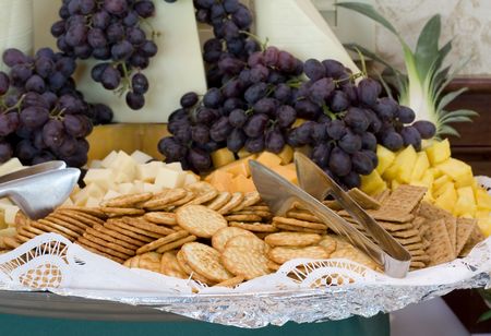 Cracker Tray with Cheese and Grapesの写真素材