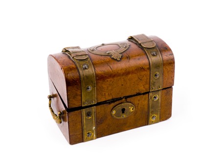 Old-fashioned wooden chest on white background.の写真素材