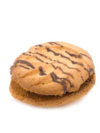 Tasty biscuit stuffed with jam on white backgroundの写真素材