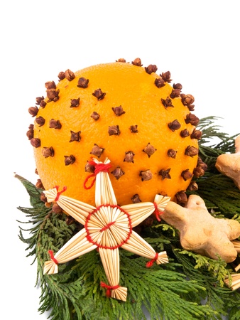 Handmade christmas decorations on white background.の写真素材