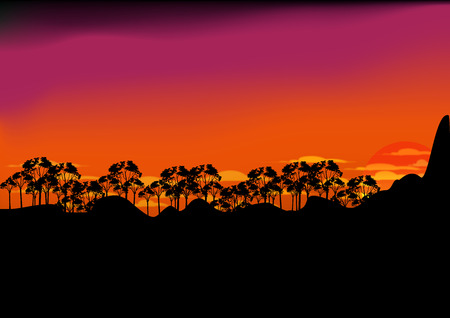 Sunset Mountain  forest cloundのイラスト素材