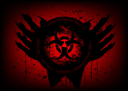 biohazard symbol on circle and hand blood drop backgroundのイラスト素材