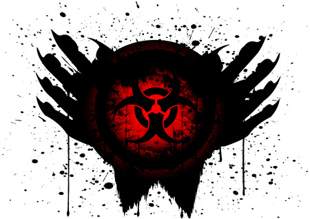 biohazard symbol on circle and hand blood drop isolateのイラスト素材