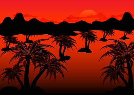 coconut sunset  mountain  backgroundのイラスト素材
