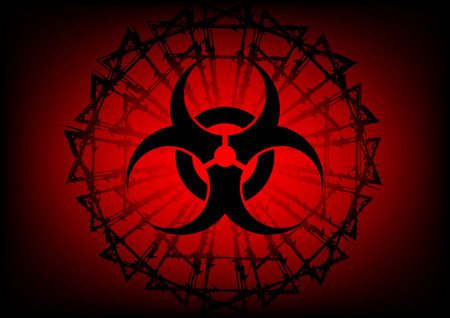 biohazard symbol and  barbed wire on red backgroundのイラスト素材