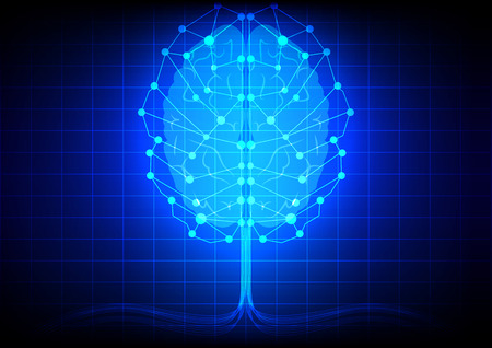 abstrack brain network technology on blue backgrondのイラスト素材