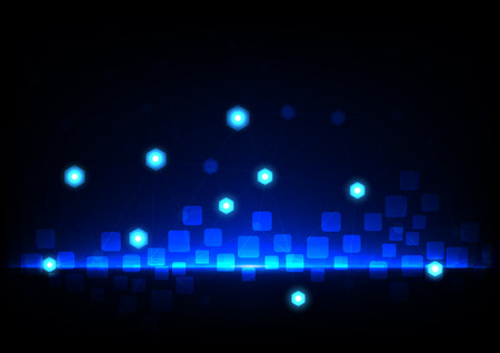 abstract mesh with rectangle and hexagon on blue background technologyのイラスト素材